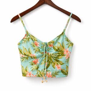 Vintage Y2K Floral Palm Tree Print Tankini Top w Shell Tassels Size Small/XS